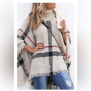 NWT NORTHERN ANGEL PLAID TURTLENECK PONCHO SWEATER ONE SIZE OS